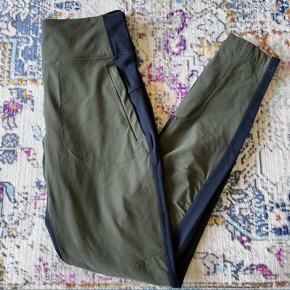 Athleta Highline Hybrid Ankle Tight Dark Green Black Leggings - Picture 7 of 12